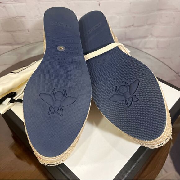 GUCCI Canvas Logo Lace-Up Platform Espadrilles 40 Greggio Grege - Picture 5 of 9